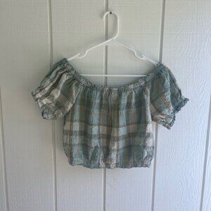 American Eagle Outfitters Blue and Gray Plaid Crop Top